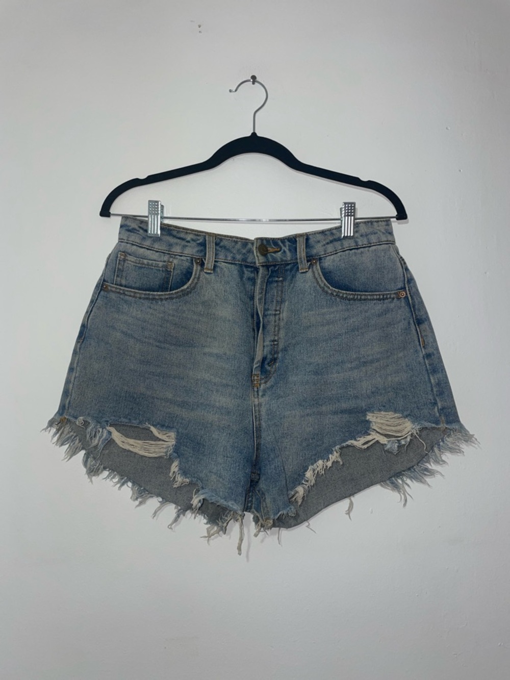 wild fable Distressed Light Blue High-Rise Denim Shorts
